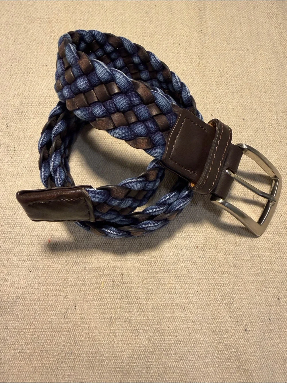 W Kleinberg Men's Braided Woven Blue Brown Leather Belt 34”
